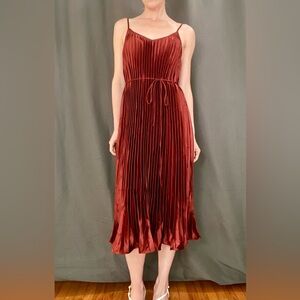 NWOT Wine Colored Pleated Midi Dress